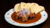 Beef goulash with homemade bread dumplings